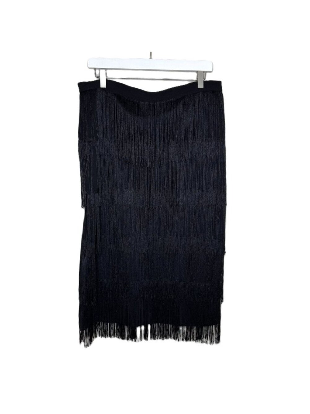 Aomei Black Layered Fringe Straight Skirt, Dancing Skirt, Size 2XL